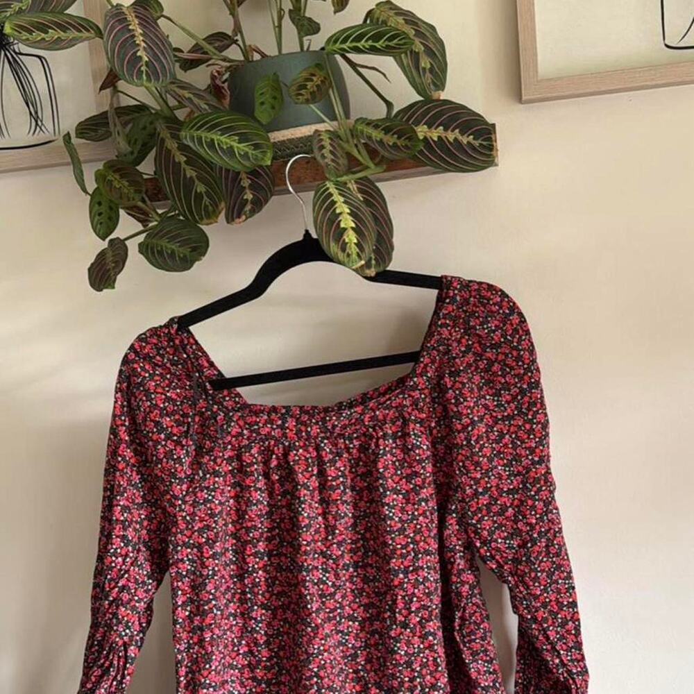 Red floral long sleeve shirt